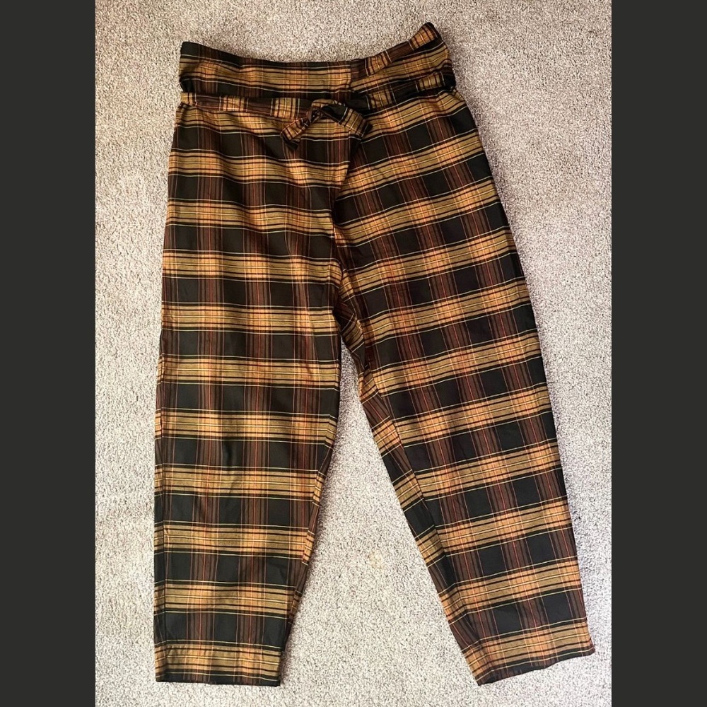 Free Label Plaid Paperbag Waist Pants Wraparound Belt Women's Size 3X